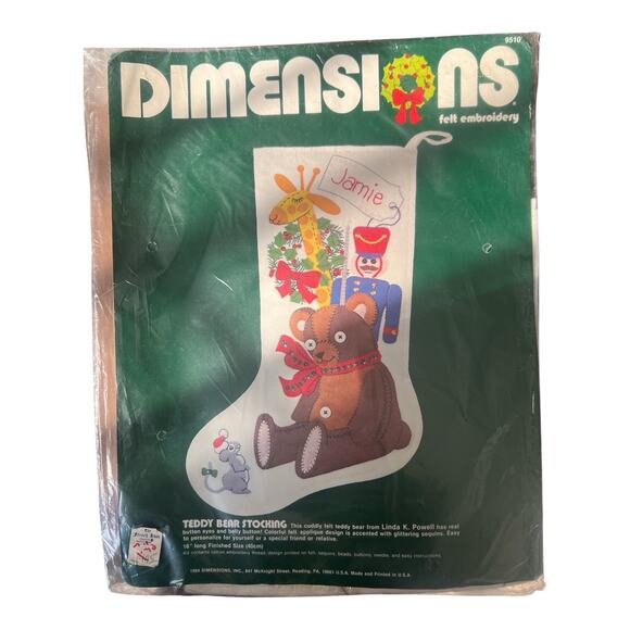 New vintage 1984 Dimensions Felt Applique Kit 9510 “Teddy Bear Stocking” 16” - Picture 1 of 8